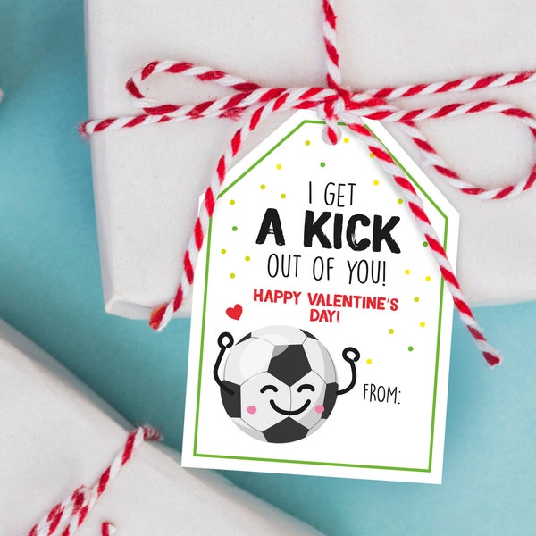 Soccer Valentine, I get a kick out of you, Soccer Valentine Tag, DIY Valentine's Day Gift Tag, Kids Classroom Valentine, Sport card