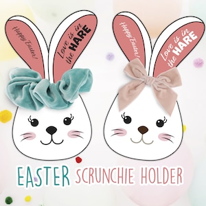 Osterhase Scrunchie Karte, Kaninchen Scrunchie, Scrunchie Ostern Geschenk, Scrunchie, Geschenkanhänger, Kaninchen Haarclip, Geburtstag