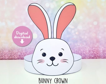 Bunny Crown, Bunny Paper Hat for Kids, Printable Birthday Crown