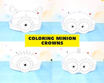 Minion crowns coloring, Minion birthday crown, Party headband, printable Minion crowns, DIY Minion, Birthday crown, Minion decor, coloring