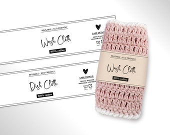 Dishcloth wrap labels, washcloth label, wash cloth label, Dish cloth tag, Craft Fair Market Prep, Crochet Knit dish cloth tags, Printable