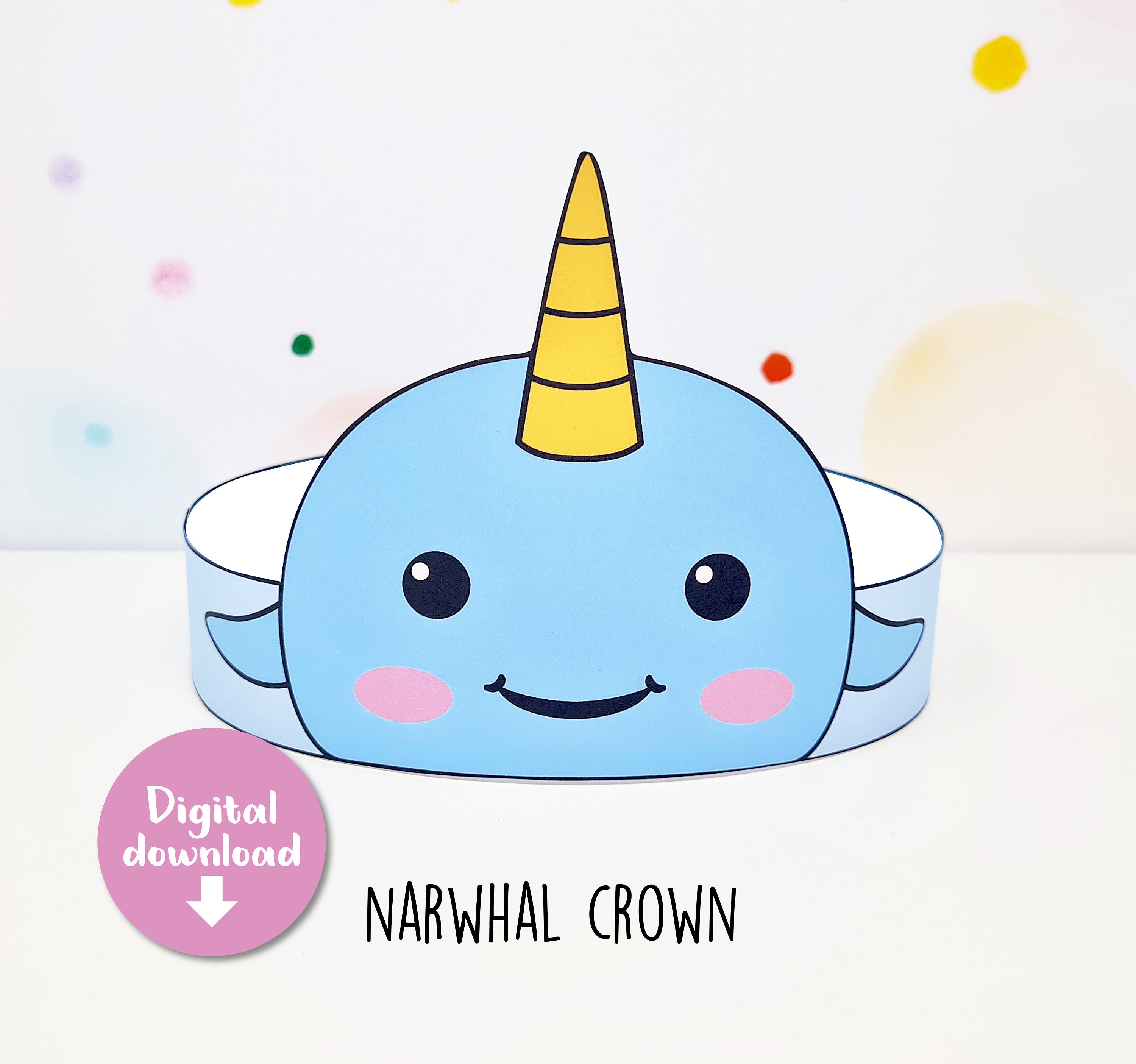 Narwhal paper crown, Narwhal paper hat for kids, printable birthday crown, party headband, printable Narwhal, Narwhale crown, Narwhal mask