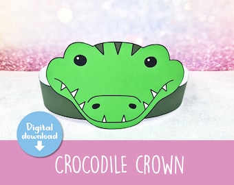 Printable crocodile crown, crocodile crown, headband, printable crocodile party hat, crocodile mask, Animal crown, DIY crocodile