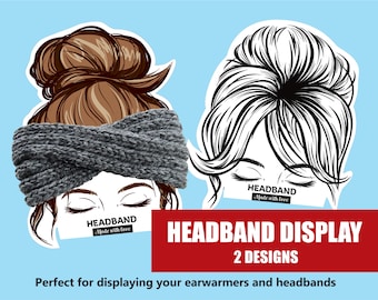 Headband display cards, Earwarmers display, Messy bun display card, Insert for headband, Ear Warmers Template, Earmuff Headbands Display