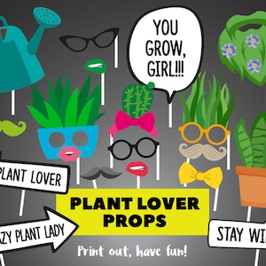 Aniversário do amante das plantas, adereços para amantes das plantas, senhora das plantas, plantador maluco, adereços para fotos, máscaras, para impressão, decorações para festas, download digital