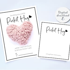 Afdrukbare pocketknuffelkaarten, pocketknuffelhouder, pocketknuffelsteunkaart, kaart voor pocketknuffel, printbare kaart voor hart, bundel, roze zak