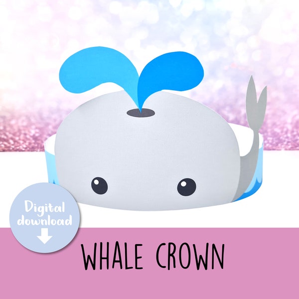 Whale crown, Whale birthday hat for kids, Ocean party headband, printable whale party hat, whale mask, printable, Animal crown, sea animal