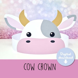Cow crown, Cow paper hat for kids, printable birthday crown, party headband, printable Cow party hat, Cow mask, Farm party, Printable crown