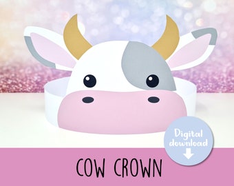 Cow crown, Cow paper hat for kids, printable birthday crown, party headband, printable Cow party hat, Cow mask, Farm party, Printable crown
