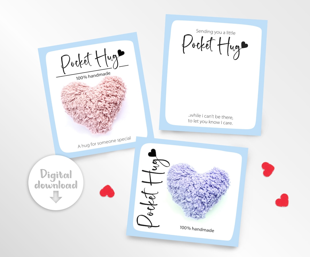 Printable Pocket Hug Cards, Pocket Hug Holder, Pocket Hug Backing Card