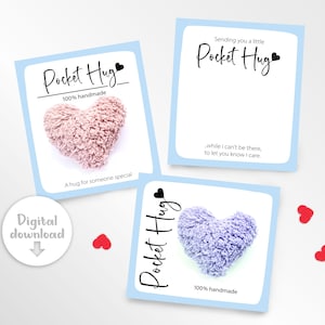 Cartes de câlin de poche imprimables, porte-câlin de poche, carte de support de câlin de poche, carte pour câlin de poche, carte imprimable pour cœur, paquet, poche bleue