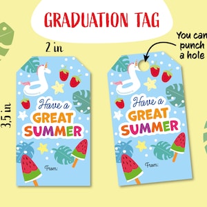 Afstudeertag, Heb een geweldige zomertag, Afdrukbare afstudeertag, Afstudeerkaart, Klaslabel, Schoolafstuderen, Download, instant