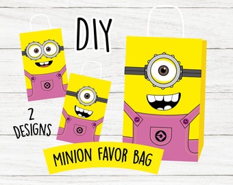 Pink Minion treat bag, Minion party decorations, Minion birthday, Kids minion party, Printable minion, favor boxes, DIY minion candy bag