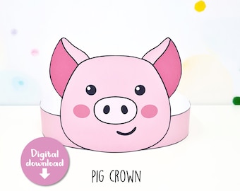 Couronne de cochon, chapeau en papier cochon pour enfants, couronne d'anniversaire imprimable, bandeau de fête, cochon imprimable, couronne de cochon, masque de cochon, fête de la ferme, couronne imprimable