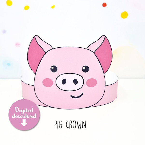 Pig crown, Pig paper hat for kids, printable birthday crown, party headband, printable Pig, Pig crown, Pig mask, Farm party, Printable crown