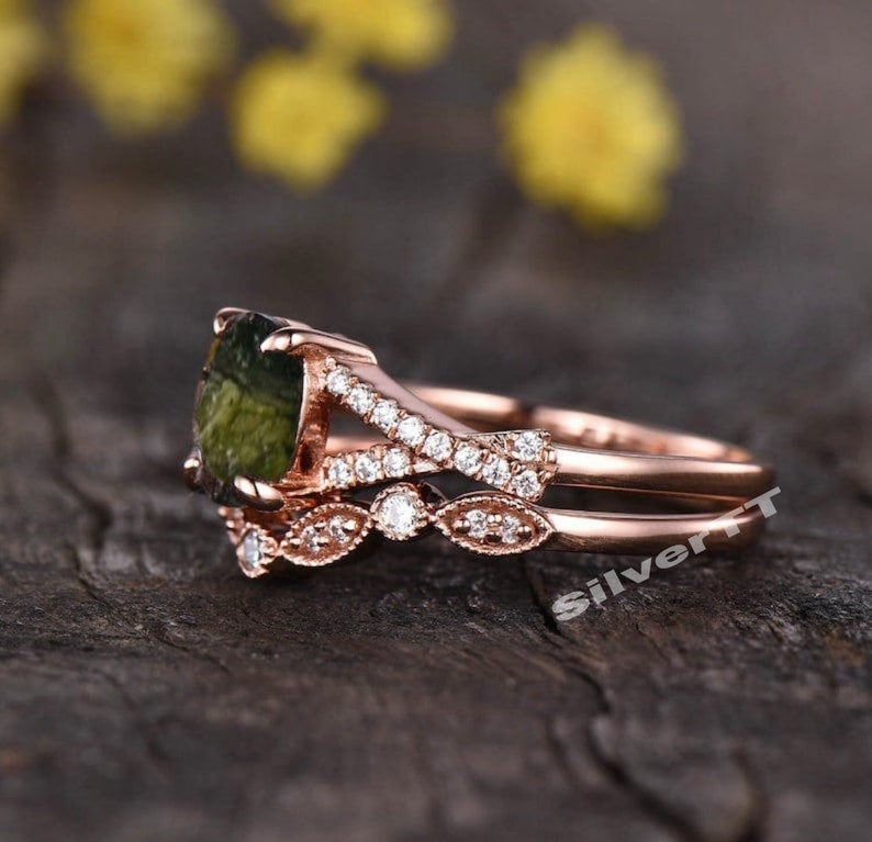 Genuine Moldavite ,moldavite Ring, Natural Moldavite Ring, Sterling
