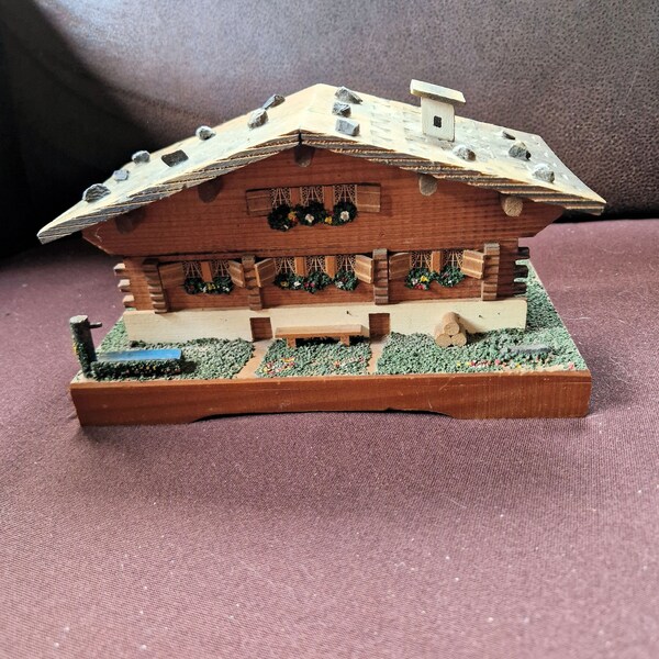 Chalet Swiss wooden music box melody Edelweiss Collection