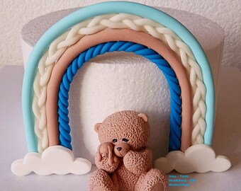 Regenbogen,Rainbow,Bär Fondant Tortendeko, Cake Topper,Tortenaufleger, Taufe,Geburtstag,Boho Torte