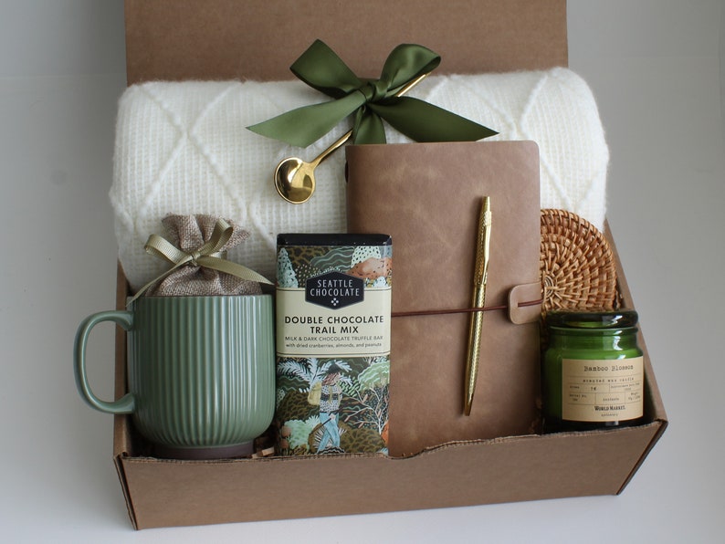 Care Package For Her, Get Well Soon Gift, Gift Box For Women, Hygge Gift Box, Thinking Of You Gift, Self Care Package, Birthday Gift Basket GreenRibMug Journal