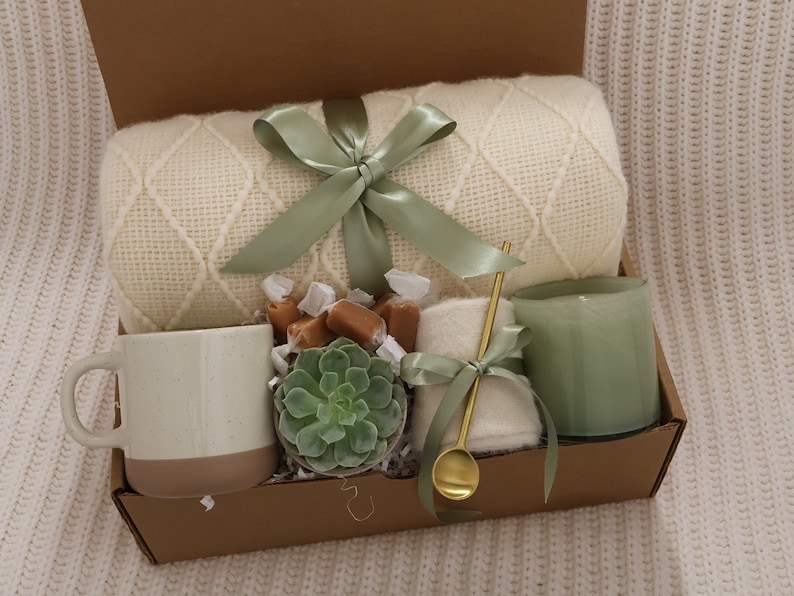 Sending Healing Vibes Gift Box For Women, Succulent, Socks, Candle, Get Well Gift For Her, Thinking Of You Gift, Gift Basket With Blanket SageGlassCandleSucc