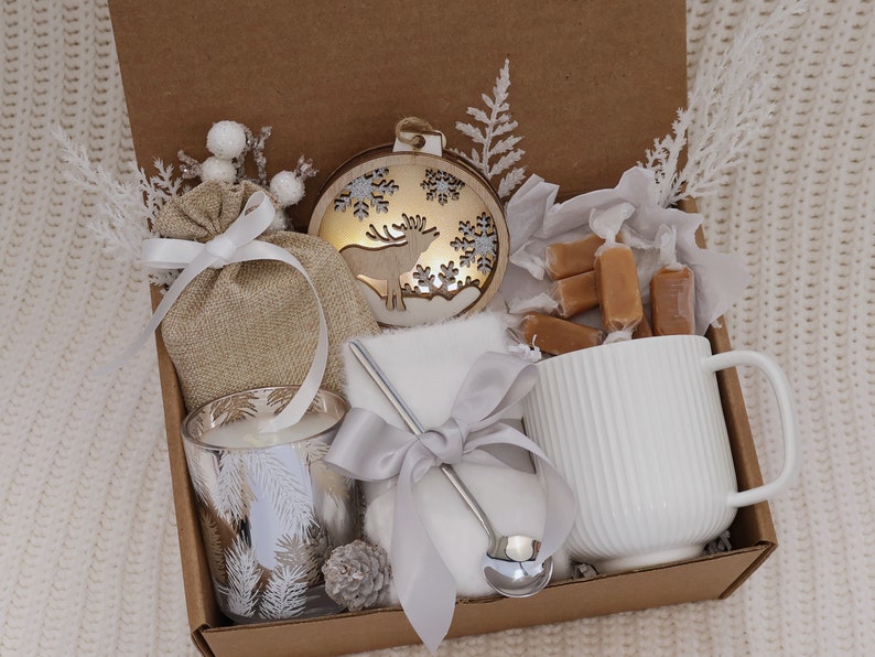 Christmas Gifts For Women, Christmas Gift Baskets, Hygge Gift Box For Friend, Mom, Sister, Holiday Self Care Gift Box SilverGlassCandle