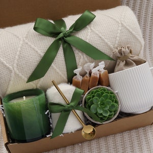 Sending Healing Vibes Gift Box For Women, Succulent, Socks, Candle, Get Well Gift For Her, Thinking Of You Gift, Gift Basket With Blanket GreenGlassCandle