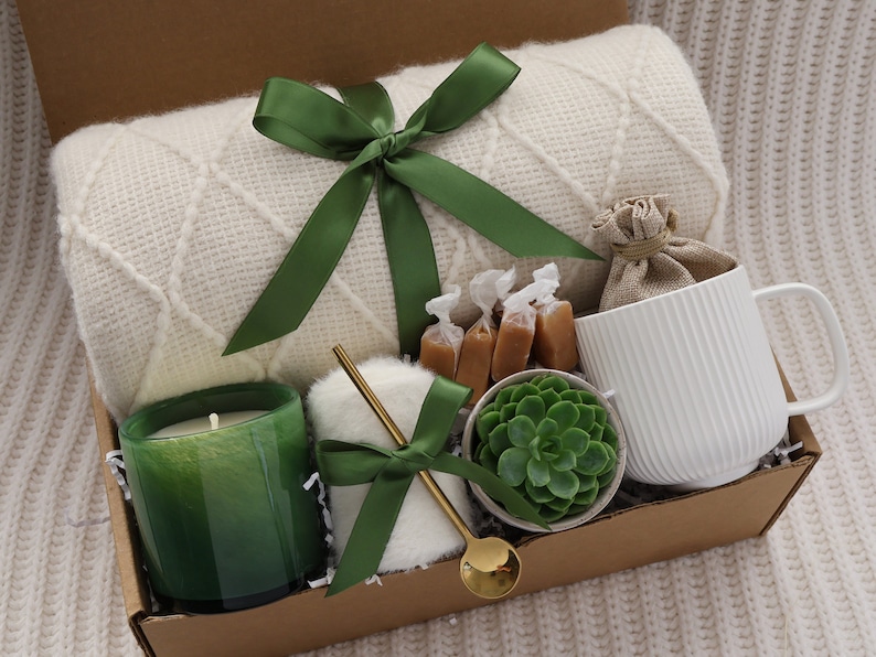 Sending Healing Vibes Gift Box For Women, Succulent, Socks, Candle, Get Well Gift For Her, Thinking Of You Gift, Gift Basket With Blanket GreenGlassCandle