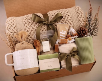 Organic Spa Self Care Box For Women, Friendship Gift, Cozy Hygge Basket