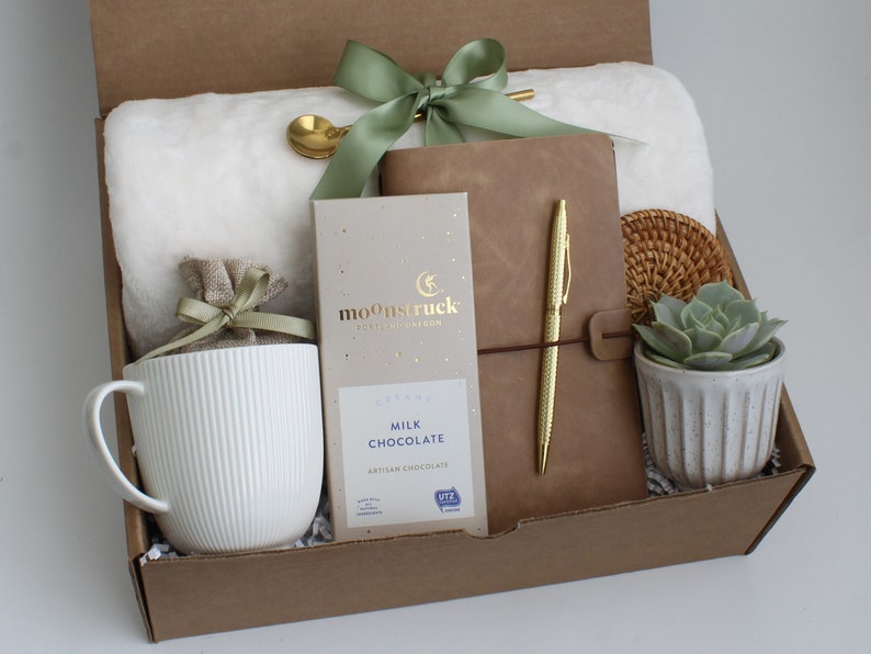 Thinking Of You Gift, Self Care Gift Box, Hygge Gift Box, Cozy Gift Box, Box Of Sunshine, Hug In A Box, Sending A Hug, Comfort Gift Basket BeigeChoc RibSucc