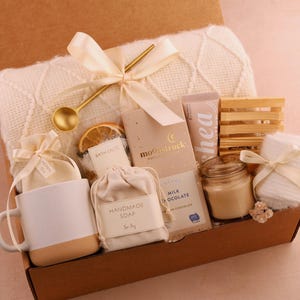 Self Care Gift Box, Personalized Gift, Administrative Day, Gift For Mom, Sympathy Gift Box, Birthday Gift Basket, Care Package For Her Spa Classy Ivory