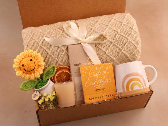 Sunshine Gift Box, Leather Journal, Mug, Tea, Chocolate, Candle - Etsy