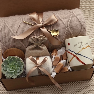 Sending Healing Vibes Gift Box For Women, Succulent, Socks, Candle, Get Well Gift For Her, Thinking Of You Gift, Gift Basket With Blanket OneDayAtTime Blanket