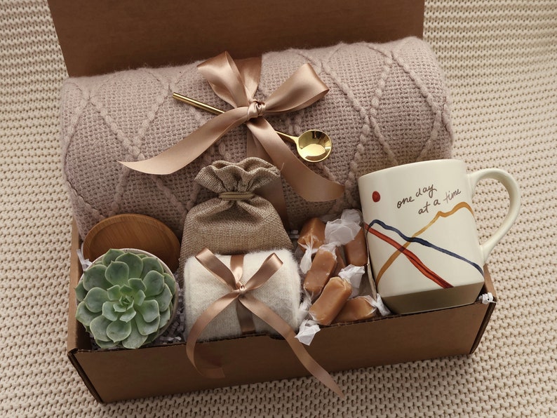 Sending Healing Vibes Gift Box For Women, Succulent, Socks, Candle, Get Well Gift For Her, Thinking Of You Gift, Gift Basket With Blanket OneDayAtTime Blanket