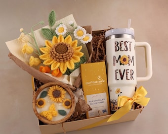 Crochet Sunflower Mothers Day Gift Box, Gift Box for Grandma, Daughter to Mother Gift, Gift Box for Mom Gift Set, Self Care Gift for Mom