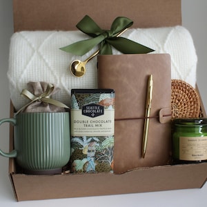 Personalized Gift For Women, Tea Gift Set, Custom Spa Gift Basket, Care Package For Her, Self Care Gift Box, Thank You Gift, Birthday Box GreenRibMug Journal
