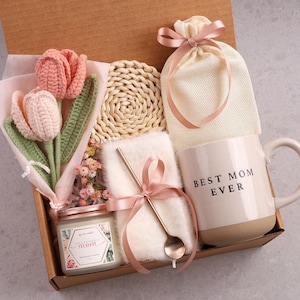 Cesta de regalo de spa para mimos del Día de la Madre, Caja de regalo personalizada del Día de la Madre, Regalo del Día de la Madre, Paquete de cuidado para ella Pink Tulips Small