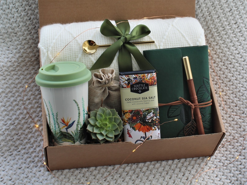 Self Care Gift Box, Sending Hugs Gift Box, Care Package For Her, Care Package Friend, Tea Gift Box, Cheer Up Gift Box, Thinking Of You GreenCeramicCupBlk