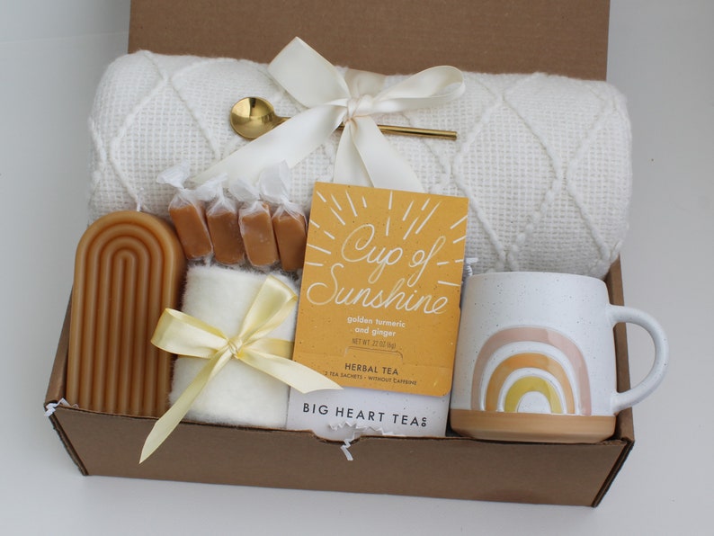 Cozy Hygge Gift Box, Fall Gift Box, Holiday Gifts, Gift Set For Her Mom, Miss You, Sending A Hug, Gift For Colleagues, Self Care Gift Box Sunshine RainbowMug