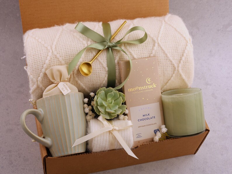 Self Care Gift Box, Cozy Package For Her, Tea Lover Gift, Sending Hugs Basket Sage Candle Succ