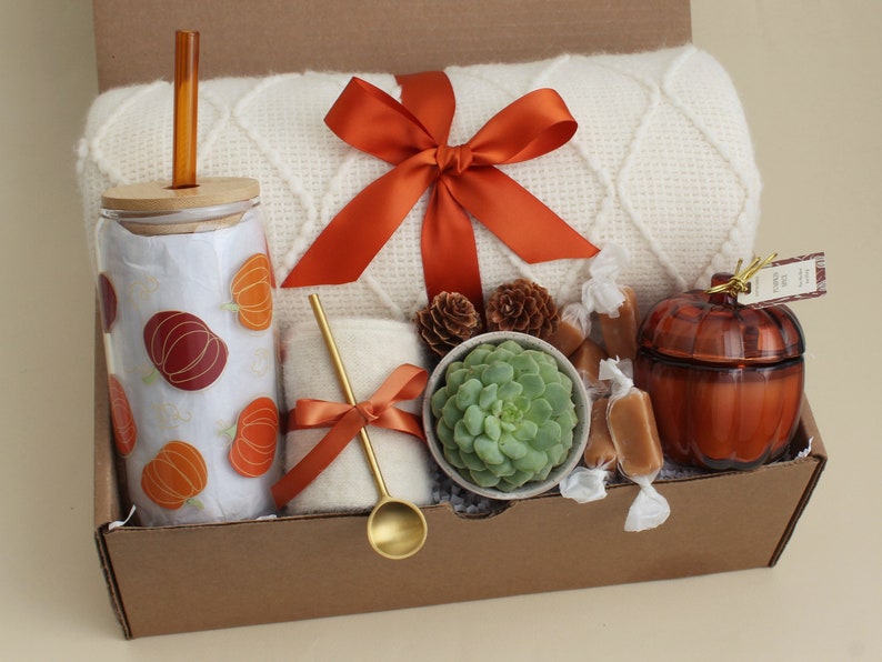 Care Package For Her, Get Well Soon Gift, Gift Box For Women, Hygge Gift Box, Thinking Of You Gift, Self Care Package, Birthday Gift Basket PumpkinGlass Blanket