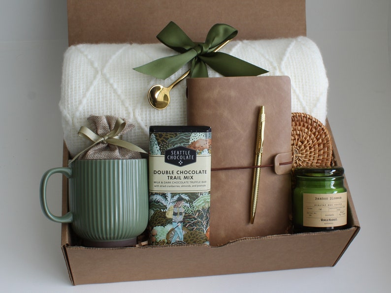 Self Care Gift Box, Sending Hugs Gift Box, Care Package For Her, Care Package Friend, Tea Gift Box, Cheer Up Gift Box, Thinking Of You GreenRibMug Journal