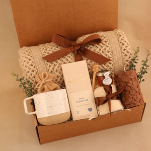 Hygge Gift Box for Her, Self Care, Birthday Get Well Candle Tea Chocolate BrownFloralPilarCand