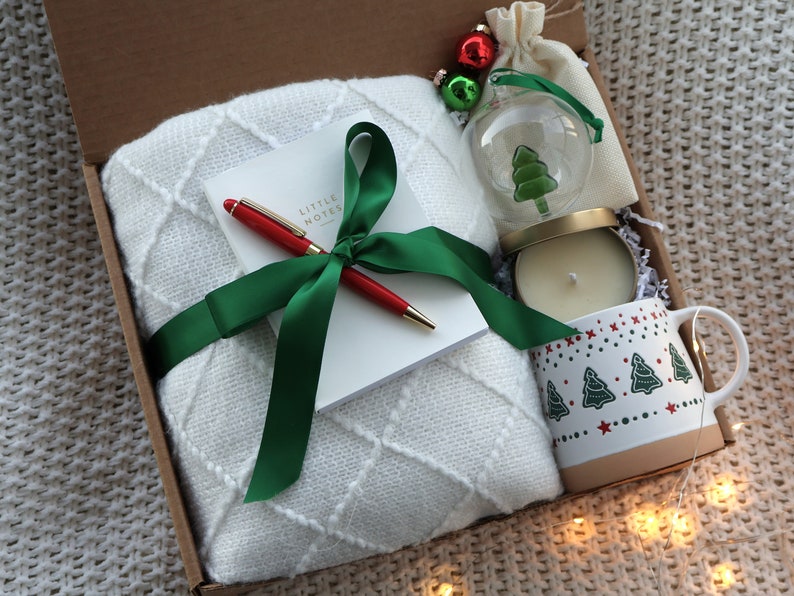 Christmas Gifts For Women, Christmas Gift Baskets, Hygge Gift Box For Friend, Mom, Sister, Holiday Self Care Gift Box GlassBallFancyPen