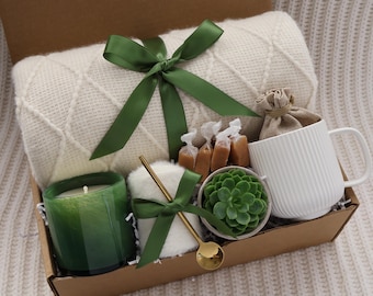 Cozy Gift Box for Women, Hygge Care Package, Self-Care Essentials Candle Mug Succulent