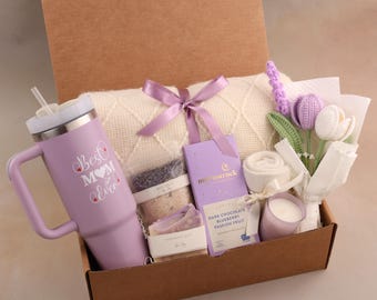Cozy Mom Gift Box, Tumbler, Handmade Soap, Bath Salts, Artisan Chocolate