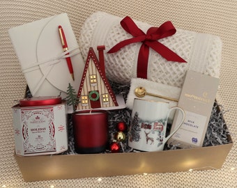 Caja de regalo de invierno Mejor amiga, cesta de regalo de Navidad hygge, caja de regalo navideña para mujeres, idea de regalo, paquete de cuidado para su cálido juego de regalos
