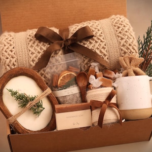 Sending Healing Vibes Gift Box For Women, Succulent, Socks, Candle, Get Well Gift For Her, Thinking Of You Gift, Gift Basket With Blanket Spa Wood Bowl
