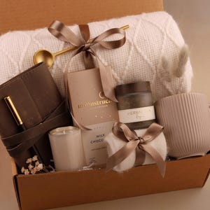 Personalized Gift For Women, Tea Gift Set, Custom Spa Gift Basket, Care Package For Her, Self Care Gift Box, Thank You Gift, Birthday Box Taupe Grey Tea
