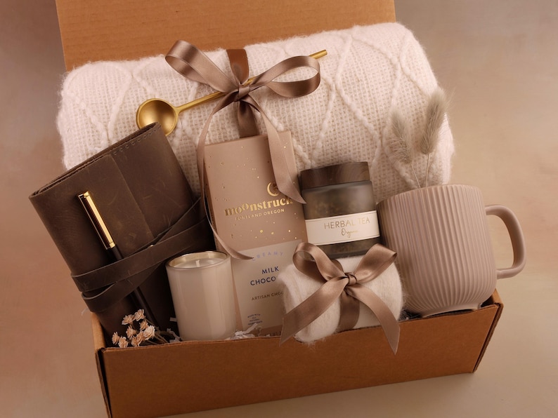 Personalized Gift For Women, Tea Gift Set, Custom Spa Gift Basket, Care Package For Her, Self Care Gift Box, Thank You Gift, Birthday Box Taupe Grey Tea