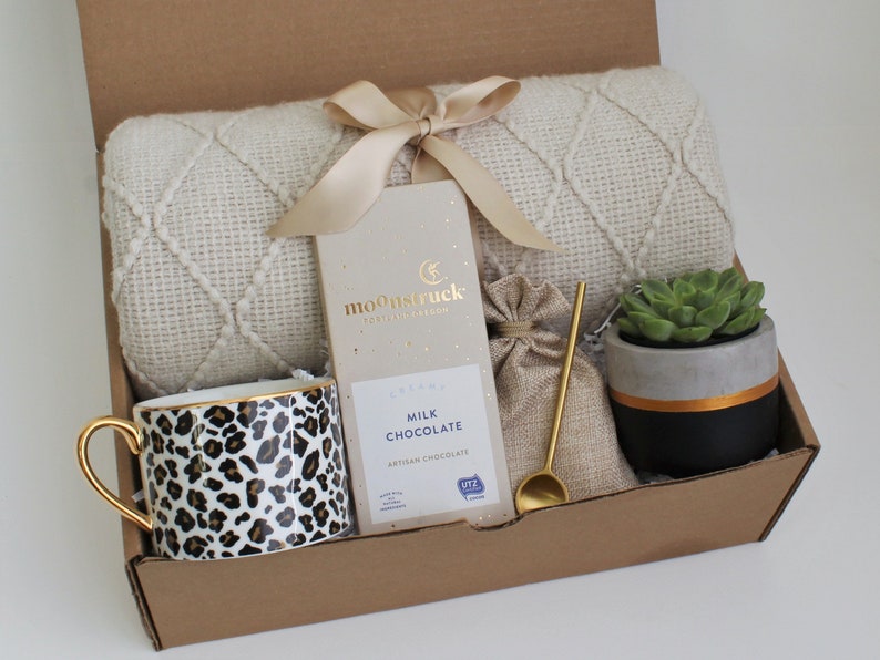 Care Package For Her, Birthday Gift Basket, Get Well Soon Gift, Gift Box For Women, Hygge Gift Box, Thinking Of You Gift, Self Care Package LeopardMug BlackSucc